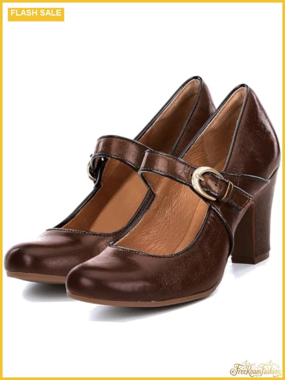 Women Vintage Chunky High Heel Mary Jane Pumps Round Closed Toe Ankle Strap